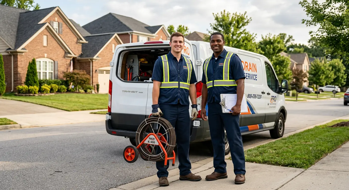 Sewer and drain service team with equipment ready for work in Bithlo