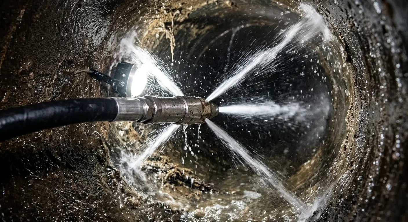 High-pressure hydro jetting nozzle cleaning sewer pipe for Trenchless Sewer Repair in Bithlo